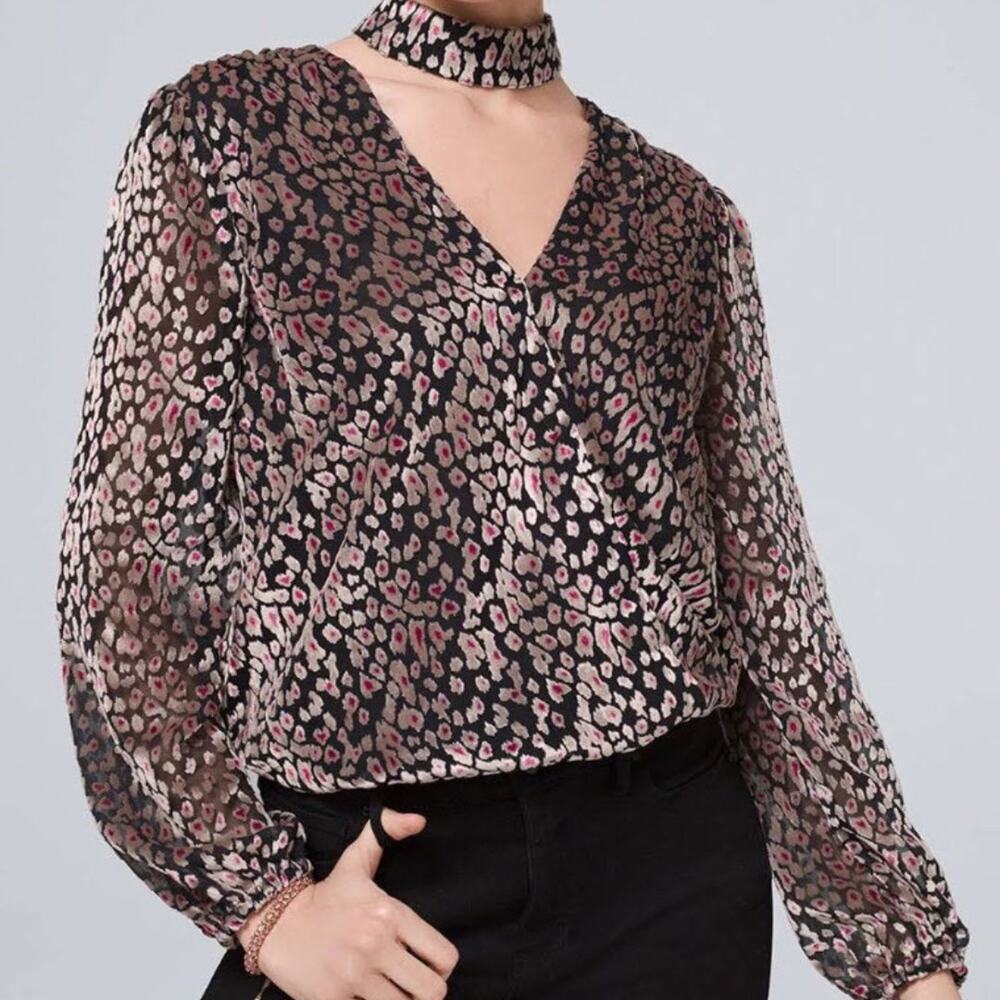 WHITE HOUSE BLACK MARKET  Women's Velvet Blouse With Removable Choker  Size XS